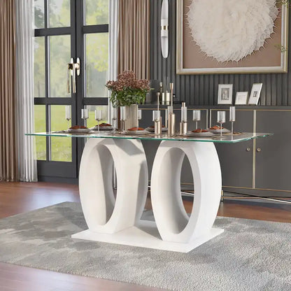 Furniture of America Raji Contemporary 63-inch Double Ring Glass Top Table