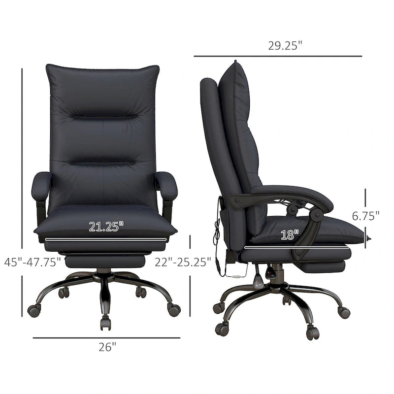 Vinsetto High Back Massage Office Chair with 6 Vibration Points, Heated Reclining Microfiber Computer Chair with Footrest