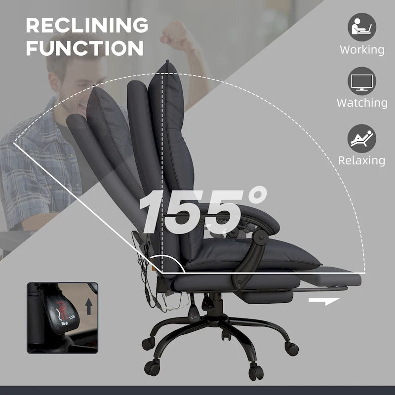 Vinsetto High Back Massage Office Chair with 6 Vibration Points, Heated Reclining Microfiber Computer Chair with Footrest