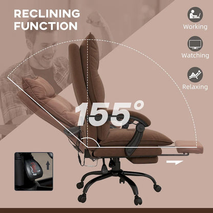 Vinsetto High Back Massage Office Chair with 6 Vibration Points, Heated Reclining Microfiber Computer Chair with Footrest