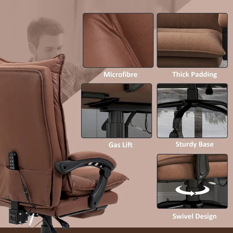 Vinsetto High Back Massage Office Chair with 6 Vibration Points, Heated Reclining Microfiber Computer Chair with Footrest