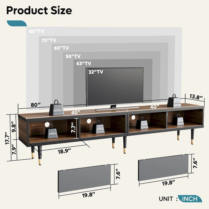 Modern TV Stand up to for 85 inch TVs Entertainment Center with Storage - 80 inch