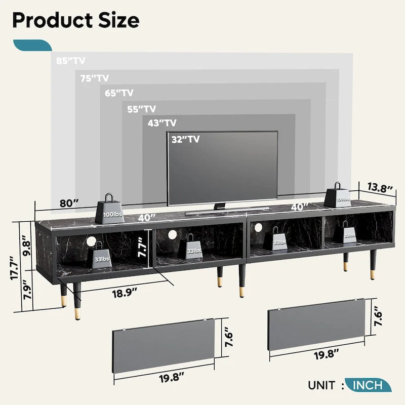 Modern TV Stand up to for 85 inch TVs Entertainment Center with Storage - 80 inch