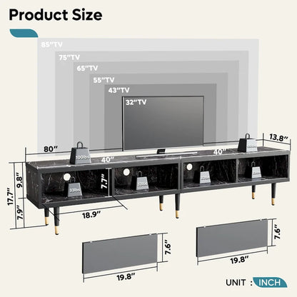 Modern TV Stand up to for 85 inch TVs Entertainment Center with Storage - 80 inch