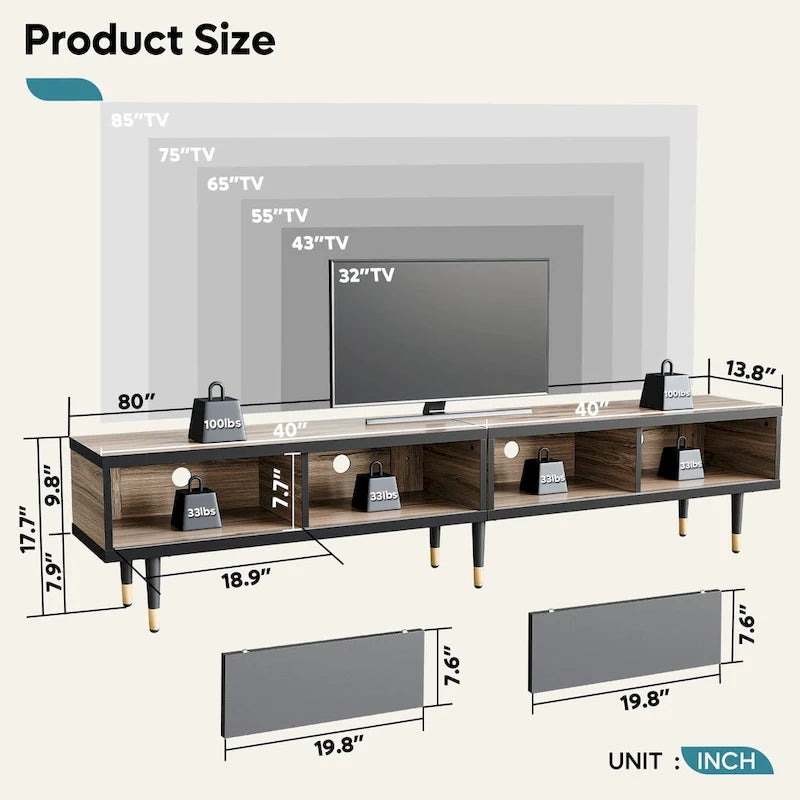 Modern TV Stand up to for 85 inch TVs Entertainment Center with Storage - 80 inch