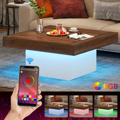 Farmhouse Coffee Table Square LED Coffee Table Engineered Wood Coffee Table