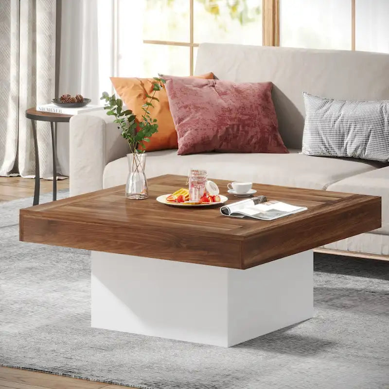 Farmhouse Coffee Table Square LED Coffee Table Engineered Wood Coffee Table