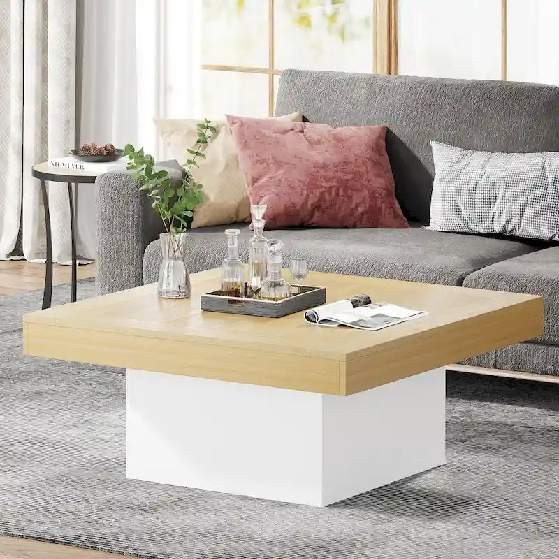 Farmhouse Coffee Table Square LED Coffee Table Engineered Wood Coffee Table