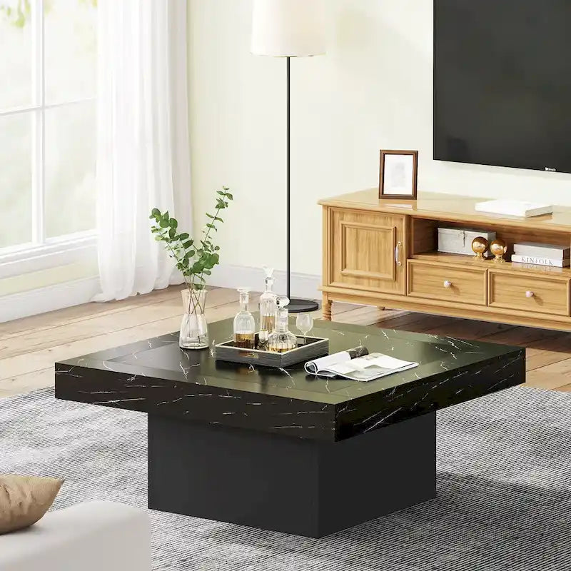 Farmhouse Coffee Table Square LED Coffee Table Engineered Wood Coffee Table