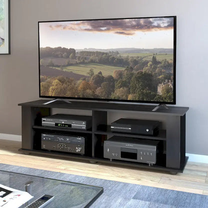 Black TV Stand, accommodates TVs up to 55 or 75