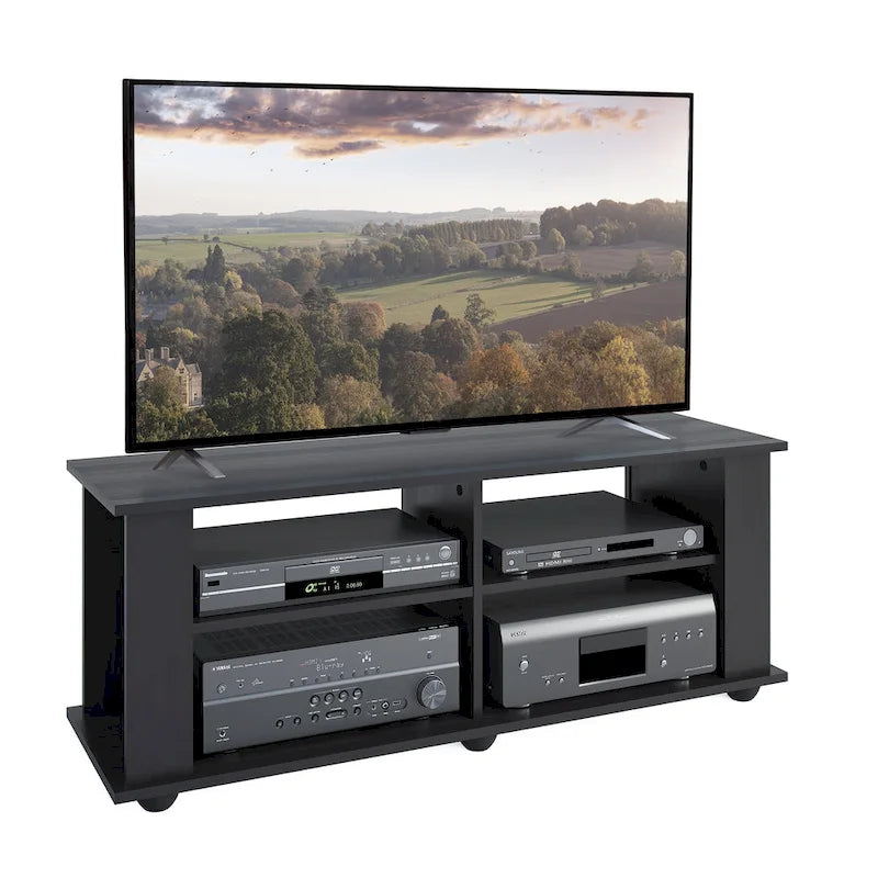 Black TV Stand, accommodates TVs up to 55 or 75