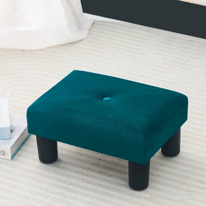 Adeco Velvet Foot Stool Ottoman with Tufted Button