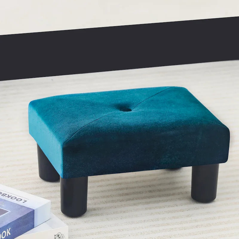 Adeco Velvet Foot Stool Ottoman with Tufted Button