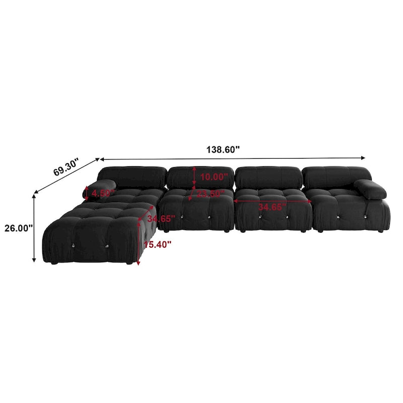 Black Velvet Upholstered Sectional Sofa