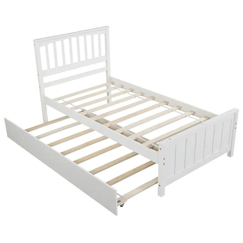 Nestfair Twin Size Wooden Platform Bed with Trundle