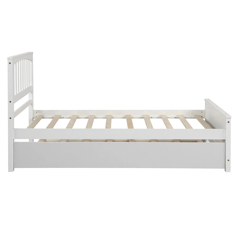 Nestfair Twin Size Wooden Platform Bed with Trundle