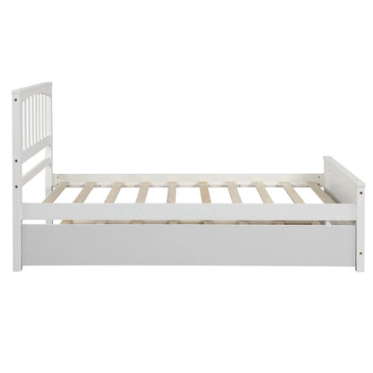 Nestfair Twin Size Wooden Platform Bed with Trundle