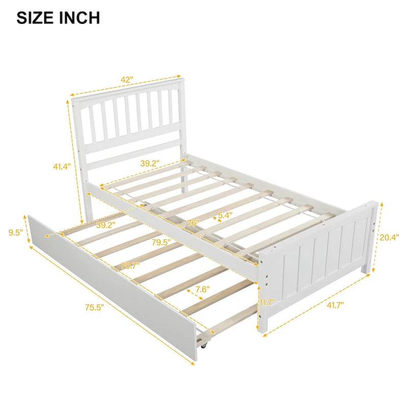 Nestfair Twin Size Wooden Platform Bed with Trundle