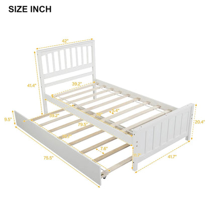 Nestfair Twin Size Wooden Platform Bed with Trundle