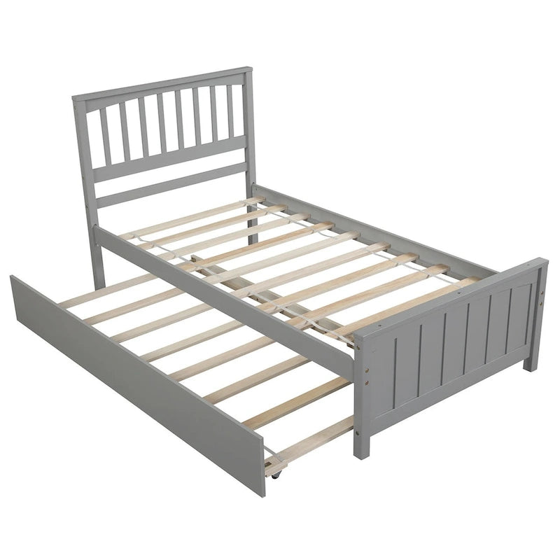 Nestfair Twin Size Wooden Platform Bed with Trundle