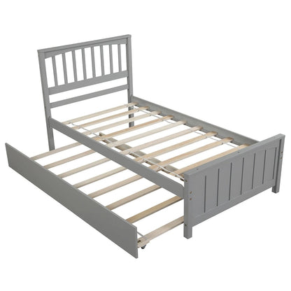 Nestfair Twin Size Wooden Platform Bed with Trundle