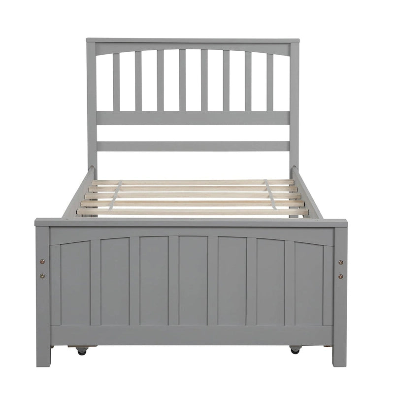 Nestfair Twin Size Wooden Platform Bed with Trundle