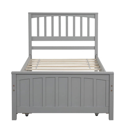 Nestfair Twin Size Wooden Platform Bed with Trundle
