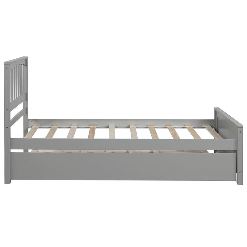 Nestfair Twin Size Wooden Platform Bed with Trundle