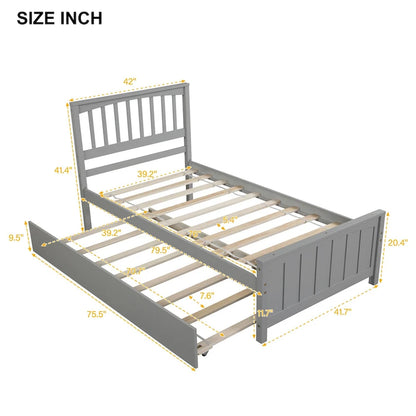 Nestfair Twin Size Wooden Platform Bed with Trundle