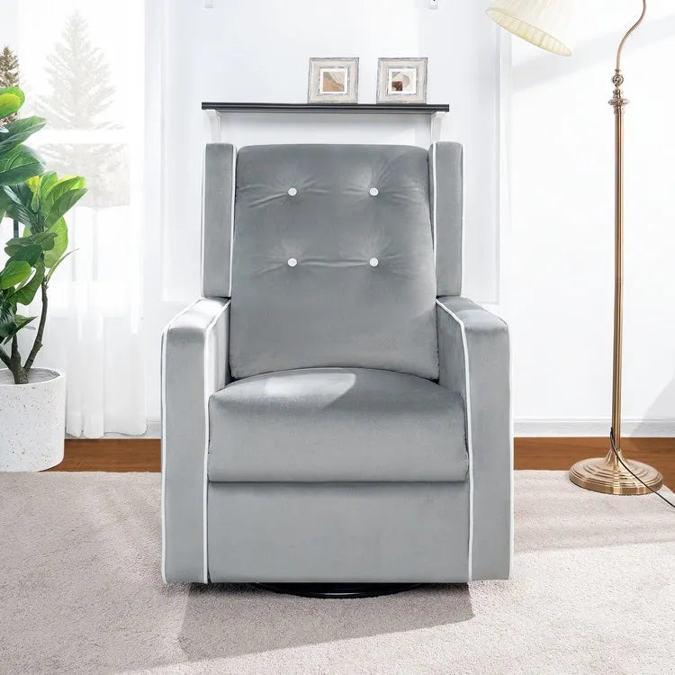 Octavia Solid Wood Microfiber Swivel Glider Rocker Recliner Chair, For Living Room, Bed Room