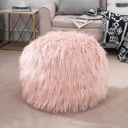 Adeco Unstuffed Ottoman Round Pouf Cushion Covers Faux Fur Foot Stool
