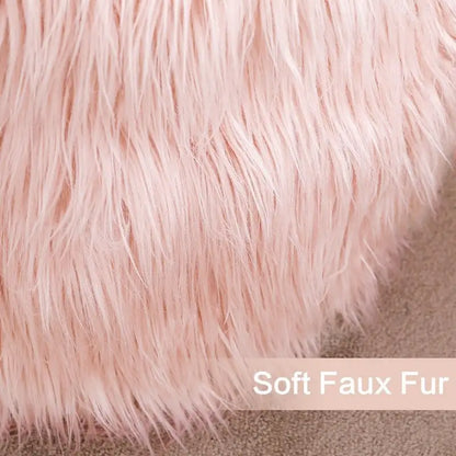 Adeco Unstuffed Ottoman Round Pouf Cushion Covers Faux Fur Foot Stool