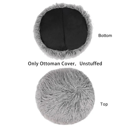 Adeco Unstuffed Ottoman Round Pouf Cushion Covers Faux Fur Foot Stool