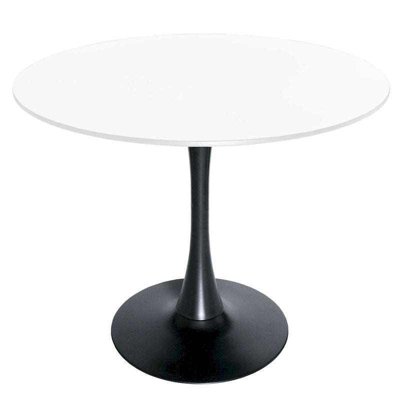 Bristol 32 Mid Century Modern Round Dining Table, MDF Wood Top & Glossy Iron Pedestal Base for Kitchen & Dining Room