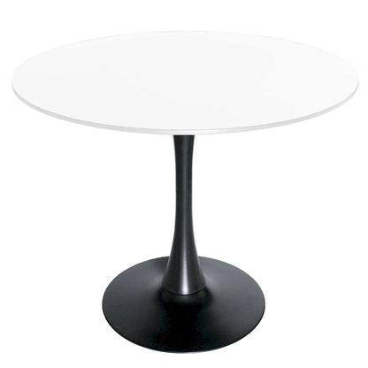 Bristol 32 Mid Century Modern Round Dining Table, MDF Wood Top & Glossy Iron Pedestal Base for Kitchen & Dining Room