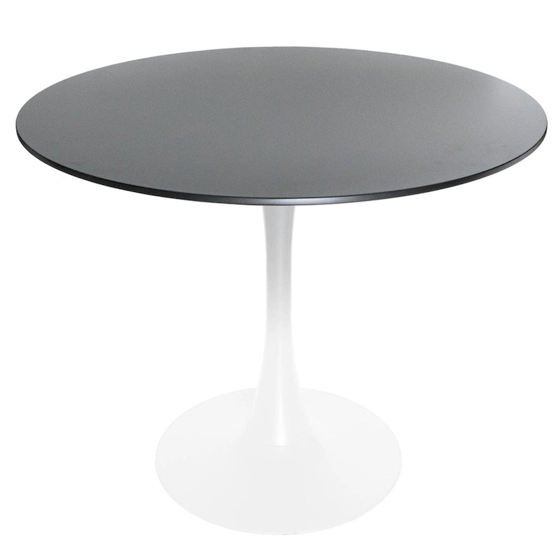 Bristol 32 Mid Century Modern Round Dining Table, MDF Wood Top & Glossy Iron Pedestal Base for Kitchen & Dining Room