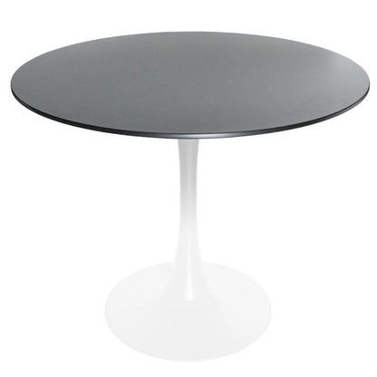 Bristol 32 Mid Century Modern Round Dining Table, MDF Wood Top & Glossy Iron Pedestal Base for Kitchen & Dining Room