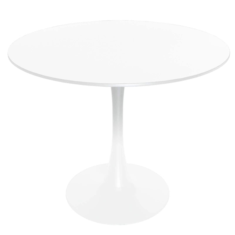 Bristol 32 Mid Century Modern Round Dining Table, MDF Wood Top & Glossy Iron Pedestal Base for Kitchen & Dining Room