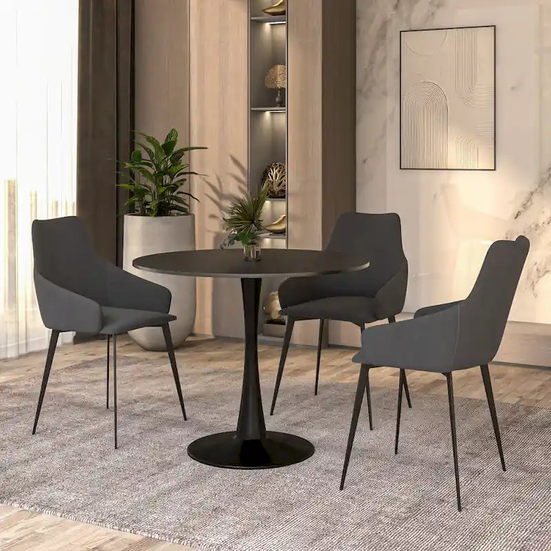 Bristol 32 Mid Century Modern Round Dining Table, MDF Wood Top & Glossy Iron Pedestal Base for Kitchen & Dining Room