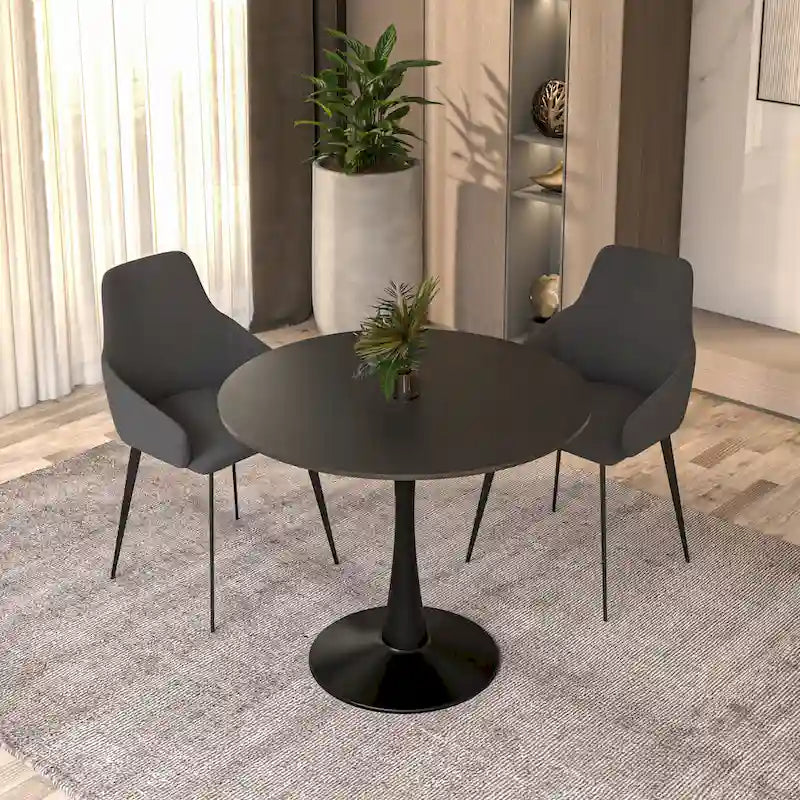 Bristol 32 Mid Century Modern Round Dining Table, MDF Wood Top & Glossy Iron Pedestal Base for Kitchen & Dining Room