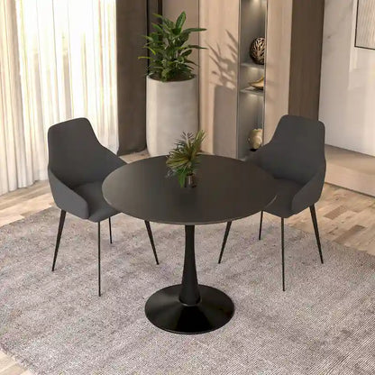 Bristol 32 Mid Century Modern Round Dining Table, MDF Wood Top & Glossy Iron Pedestal Base for Kitchen & Dining Room