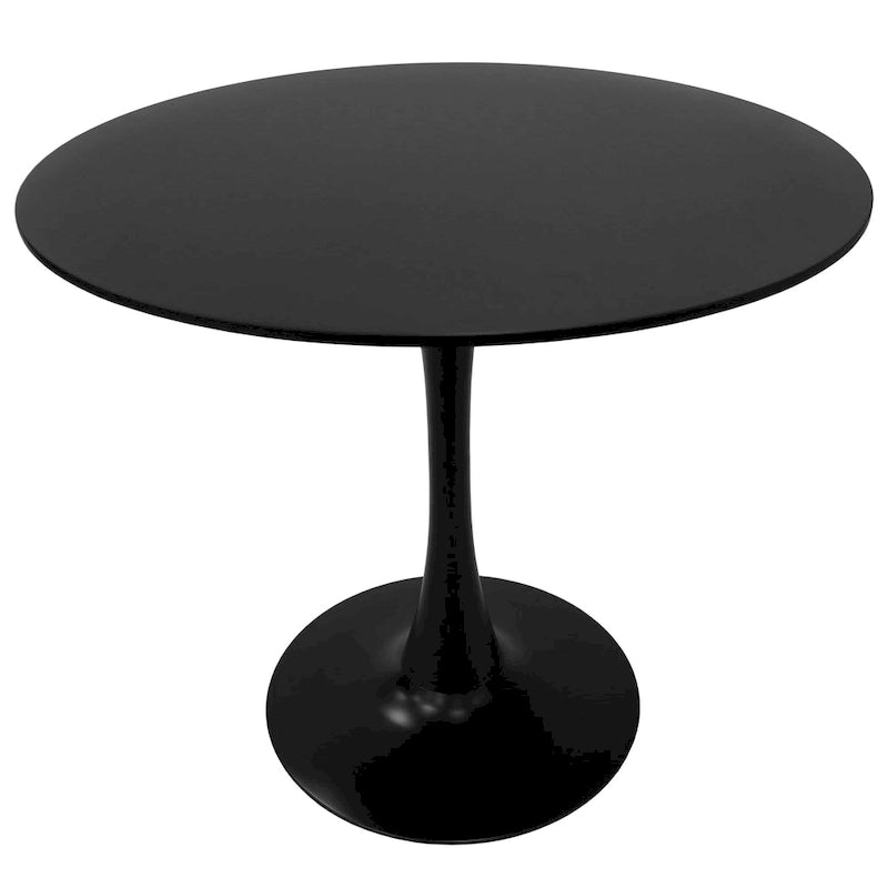Bristol 32 Mid Century Modern Round Dining Table, MDF Wood Top & Glossy Iron Pedestal Base for Kitchen & Dining Room