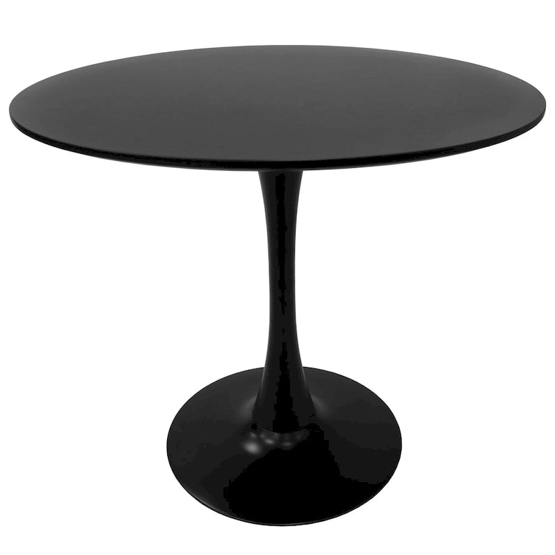 Bristol 32 Mid Century Modern Round Dining Table, MDF Wood Top & Glossy Iron Pedestal Base for Kitchen & Dining Room