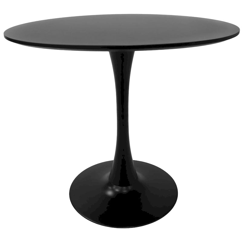 Bristol 32 Mid Century Modern Round Dining Table, MDF Wood Top & Glossy Iron Pedestal Base for Kitchen & Dining Room