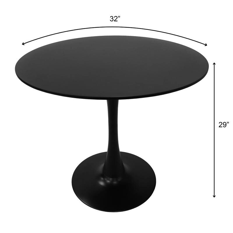Bristol 32 Mid Century Modern Round Dining Table, MDF Wood Top & Glossy Iron Pedestal Base for Kitchen & Dining Room