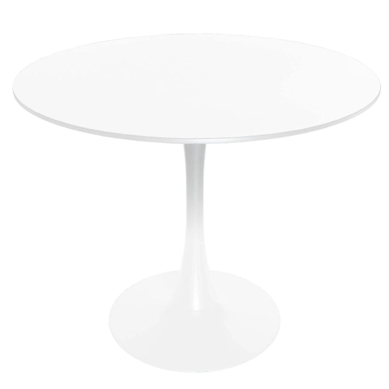 Bristol 32 Mid Century Modern Round Dining Table, MDF Wood Top & Glossy Iron Pedestal Base for Kitchen & Dining Room