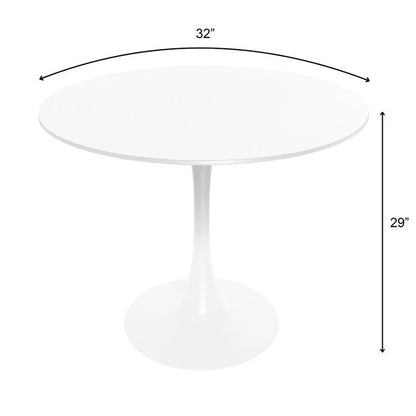Bristol 32 Mid Century Modern Round Dining Table, MDF Wood Top & Glossy Iron Pedestal Base for Kitchen & Dining Room