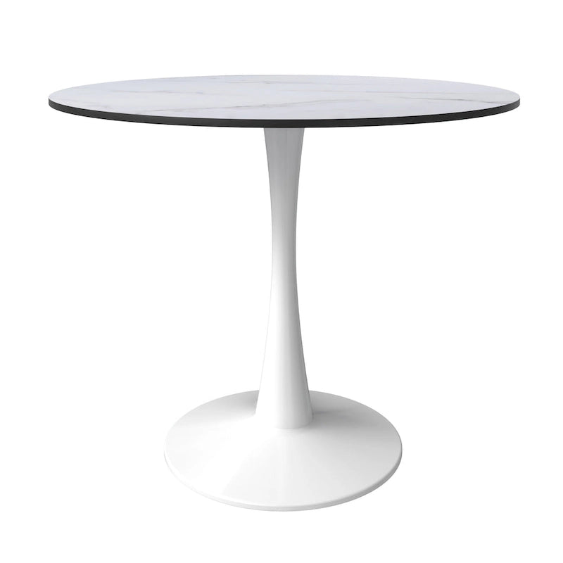 Bristol 32 Mid Century Modern Round Dining Table, MDF Wood Top & Glossy Iron Pedestal Base for Kitchen & Dining Room