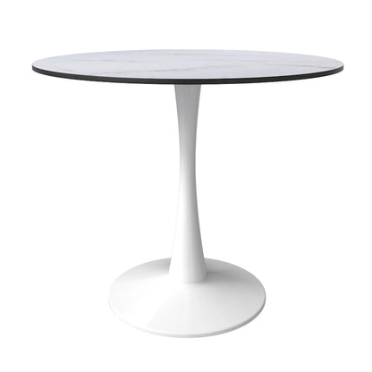 Bristol 32 Mid Century Modern Round Dining Table, MDF Wood Top & Glossy Iron Pedestal Base for Kitchen & Dining Room