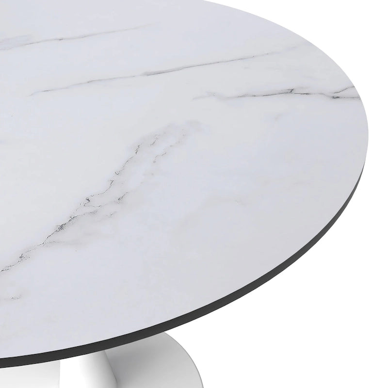 Bristol 32 Mid Century Modern Round Dining Table, MDF Wood Top & Glossy Iron Pedestal Base for Kitchen & Dining Room